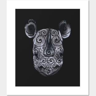 Swirly Rhino Portrait Posters and Art